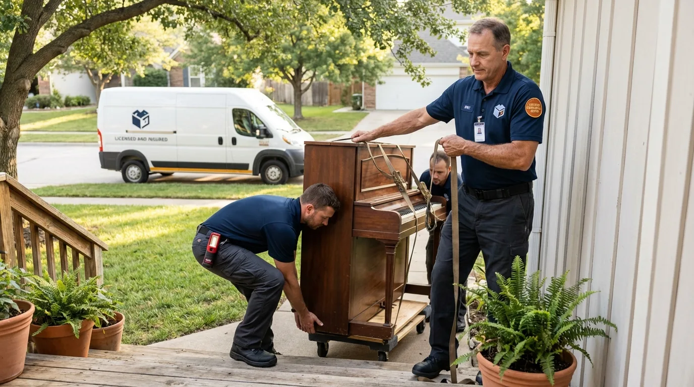 Licensed piano movers securing grand piano in Weyers Cave, VA