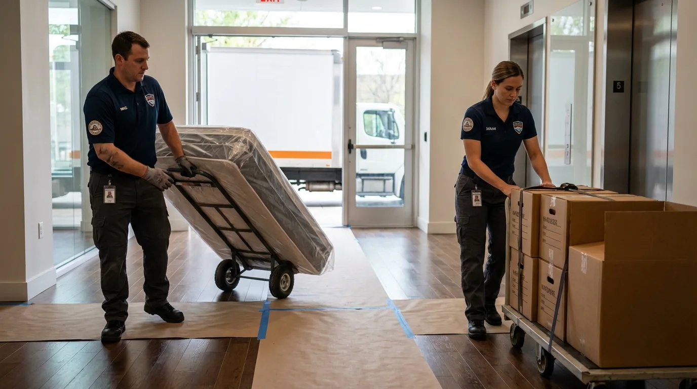 Professional apartment movers loading elevator in Weyers Cave, VA