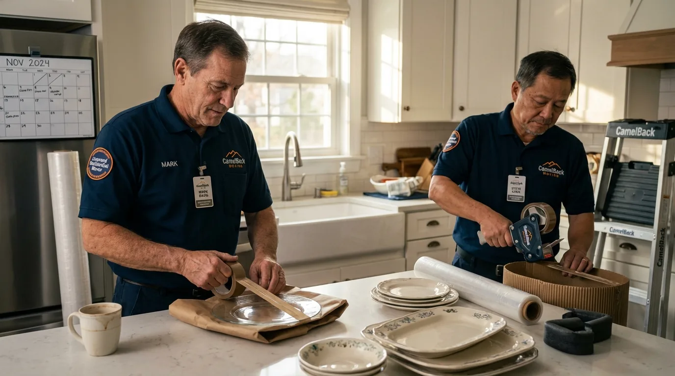 Professional crew packing kitchen dishware in Weyers Cave, VA